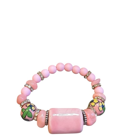 Pink Beaded Bracelet with Floral Accents- Color Pop Collection - Picture 9 of 9